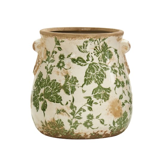 6.5&#x22; Tuscan Ceramic Green Scroll Planter